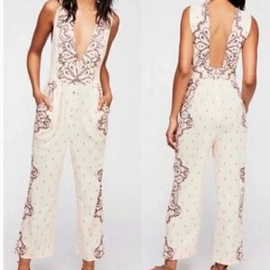 Free People Setting Sun Ivory Pink Paisley Jumpsuit NWT